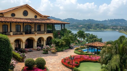 Obraz premium Beautiful views of a beautiful lake with lush green trees.