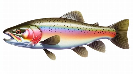 Obraz premium Detailed Illustration of a Colorful Rainbow Trout Fish Swimming in Clear Water, Displaying Vibrant Patterns and Natural Features