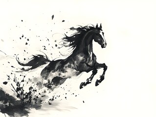 Leaping Horse in Ink Wash Style