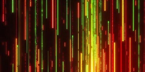 Abstract Digital Rain Red Green Yellow Glowing Lines Background