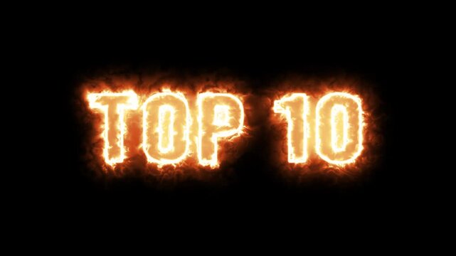 TOP 10 text Animation, Transparent Background, review, rating, animation, Red, Fire