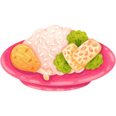 Hand Drawn Cute Fried Chicken with Rice Illustration