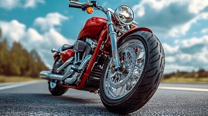 Beautiful view of snow mountains with road and sky clouds. Motorcycle background