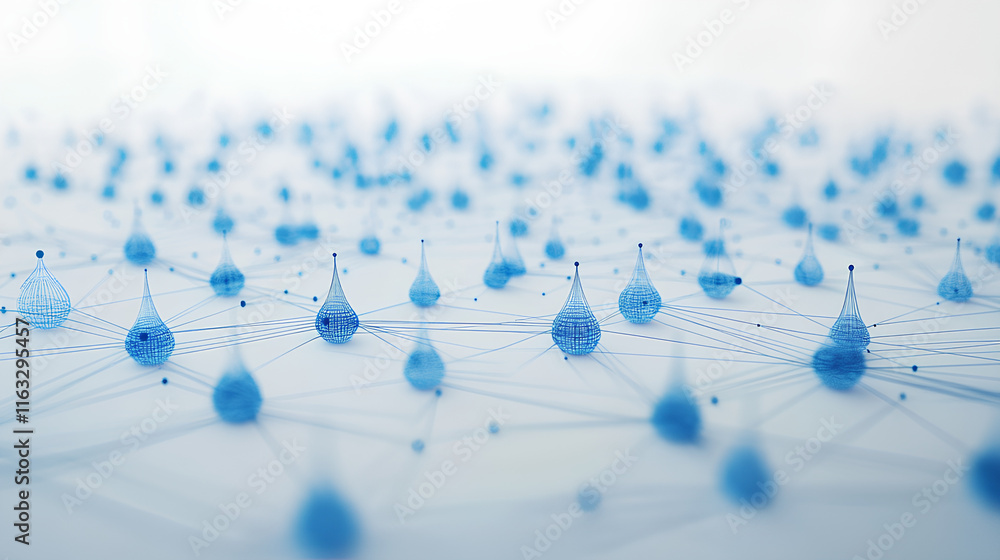 Poster abstract cloud computing technology with blue wireframe graphics and nodes on a white background. co