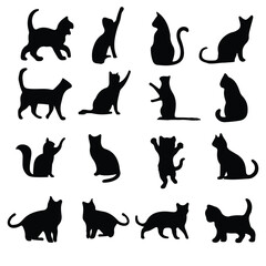 Black silhouette of cat silhouette icon bundle Vector illustration 