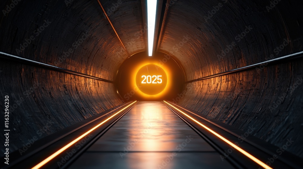Poster a visually striking futuristic image depicting a holographic calendar projection displaying the year