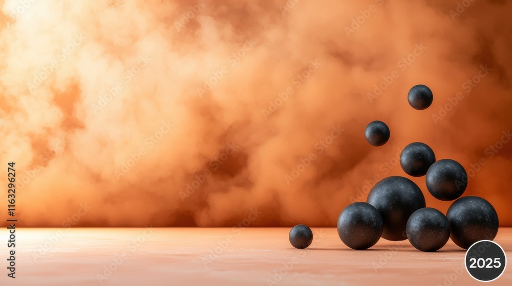Poster abstract digital featuring floating glowing orbs and light particles forming a dynamic futuristic 20