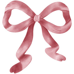 Red Coquette ribbon bow watercolor illustration