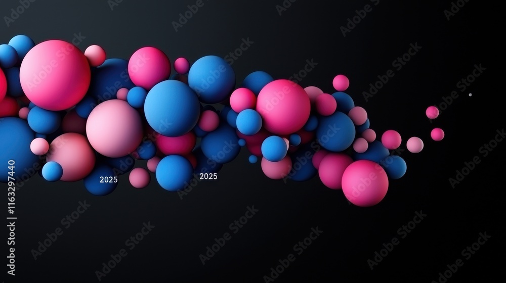 Poster floating orbs and light particles in a dynamic fluid digital composition vibrant colors geometric sh