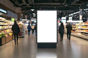 Blank Advertising Billboard in Supermarket Aisle