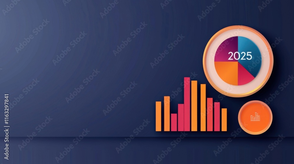 Poster futuristic business dashboard featuring colorful upward trending graphs and charts that visualize da