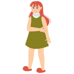 Woman with Injury. Medical Care Process. Vector Character Illustration.