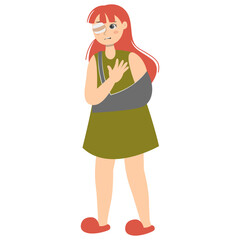 Woman with Injury. Medical Care Process. Vector Character Illustration.