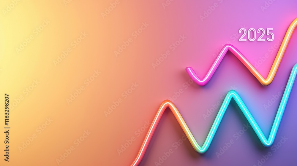 Poster geometric graph charting upward business and financial trends heading towards the year 2025 with sha