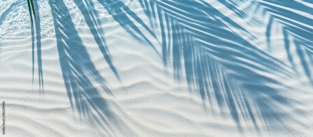 Poster abstract palm leaf shadows on sands creating textured patterns with water reflections in vibrant tro