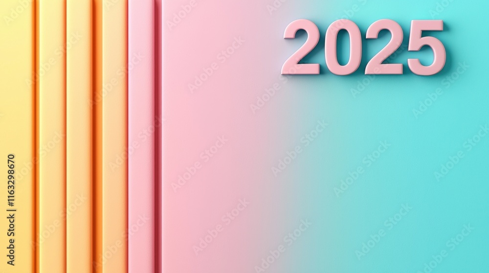 Poster minimalist and clean design featuring a simple timeline with the year 2025 highlighted representing 