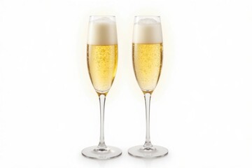 Two Sparkling Champagne Glasses with Bubbles on Neutral Background