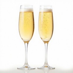 Two Elegant Champagne Glasses Filled with Sparkling Wine Facing Each Other