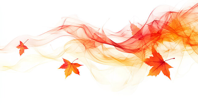 Autumn maple leaves blowing in the air. Movement and natural flow with isolated against white background