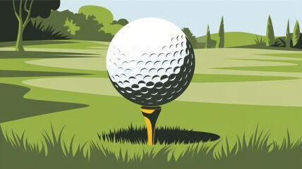 Golf ball resting on a tee, ready for the next swing, illustrated design