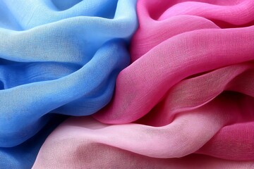 Draped pink and blue sheer fabric textile material
