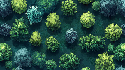 Obraz premium A top-view of a dark green forest with various trees forming a dense, natural canopy.