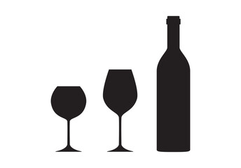 Wine bottle with wine glass icons vector illustration on background