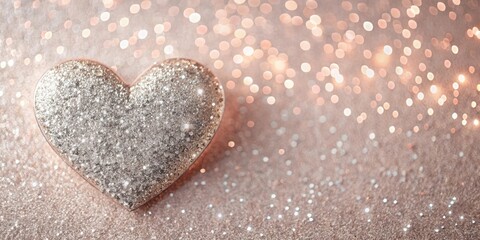 Fototapeta premium Sparkling Glitter Heart on Shimmering Background with Festive Lights