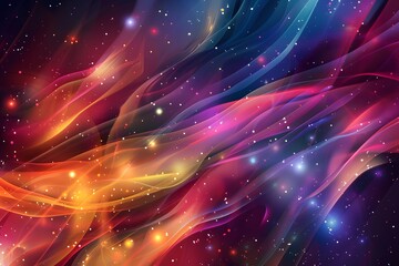 Fototapeta premium Abstract colorful waves with stars, creating a vibrant cosmic atmosphere.