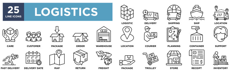 Logistics icon Collection Set. Containing design logistic,delivery,shipping,ship,location
