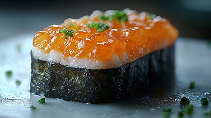 Delicious Ikura Gunkan Maki Sushi Close up Japanese Cuisine Seafood Gourmet Food