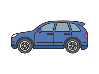 横から見た、SUVの自動車（線画カラー）のイラスト