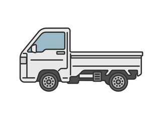 横から見た、軽トラック（線画カラー）のイラスト