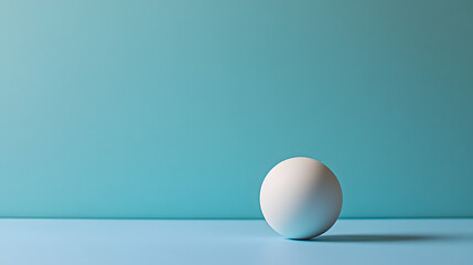 On a sleek, minimalist blue tabletop rests a sleek table tennis ball, its simplicity juxtaposed against the vibrant background. 