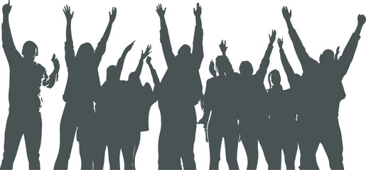 Group of silhouettes at a concert, hands raised, phones glowing, showcasing the vibrant energy of live events