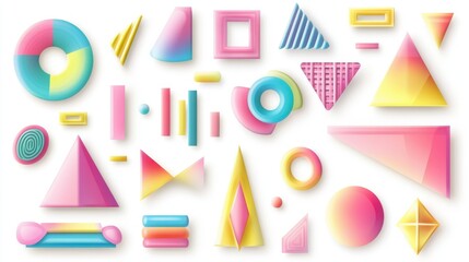 Pastel Dreams: A vibrant collection of 3D geometric shapes in soft pastel hues. Perfect for design projects needing a touch of playful sophistication. 