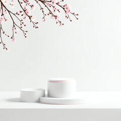 Elegant Minimalist Display Platform with Cherry Blossom Accents