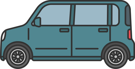 横から見た、軽自動車（線画カラー）のイラスト