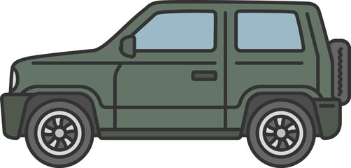 横から見た、自動車のクロカンSUV（線画カラー）のイラスト