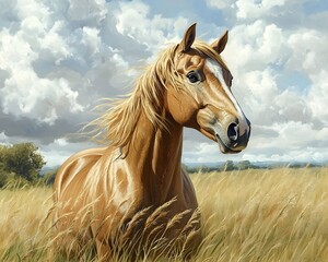 Obraz premium Golden Palomino Horse in a Wheat Field