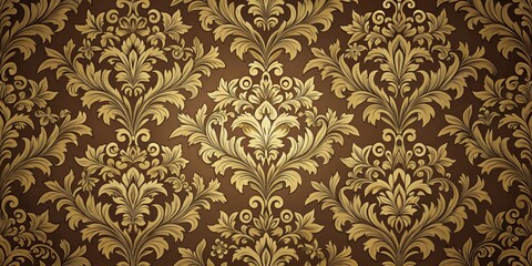 Elegant Gold and Brown Damask Floral Pattern Design for Wallpaper or Fabric