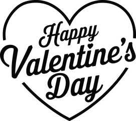 Happy Valentine's Day banner. Valentine's Day greeting card template with typography text Happy Valentine`s Day and heart symbols in black color on a white background. Vector illustration
