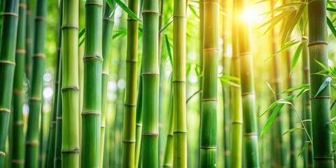 Fototapeta premium Vibrant Green Bamboo Forest in Sunlight, Lush and Tranquil Nature Scene