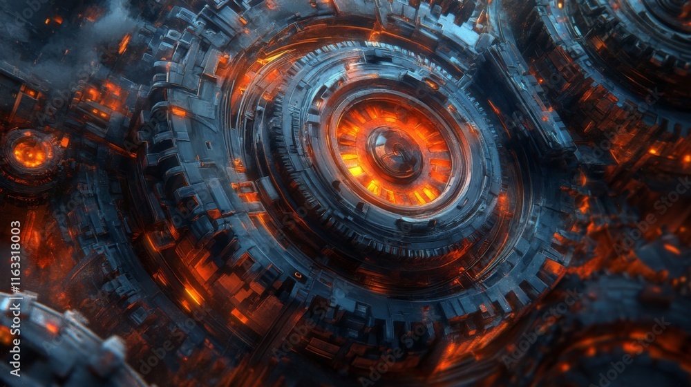 Aufkleber abstract futuristic technology background featuring intricate metallic structures with glowing orang