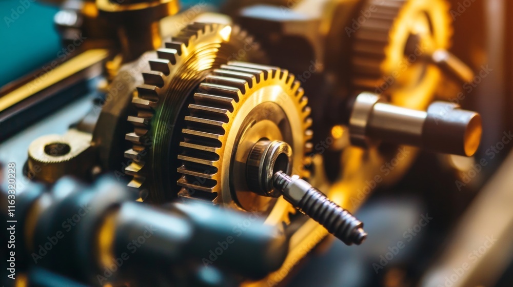 Poster close-up of intricate gears and mechanical components highlighting precision engineering and industr