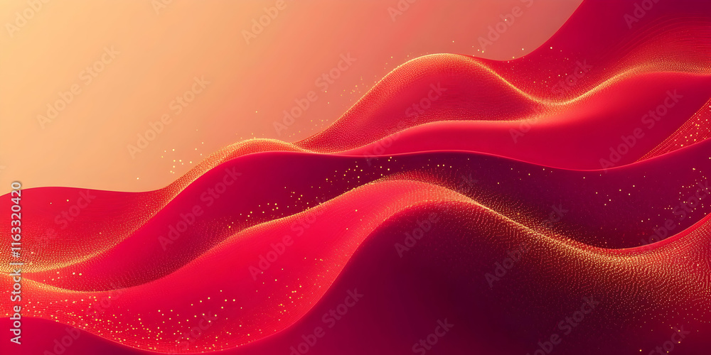 Aufkleber abstract red waves: a vibrant and dynamic abstract background of flowing red waves with a subtle gol