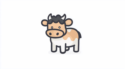 Elegent Icon of a Cow on Pure White Background