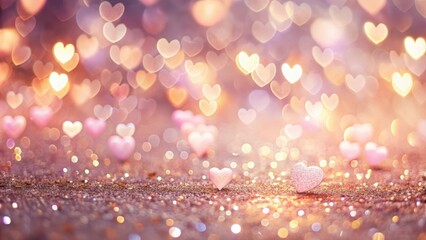 Romantic Pink Hearts on Glittering Background with Soft Bokeh Lights