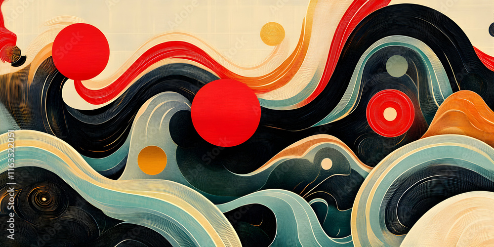 Poster abstract waves in motion: a vibrant, abstract digital painting captures the energy of swirling waves