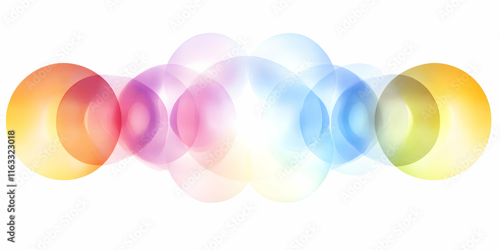 Poster abstract rainbow circles: a vibrant and ethereal composition of overlapping translucent circles in r